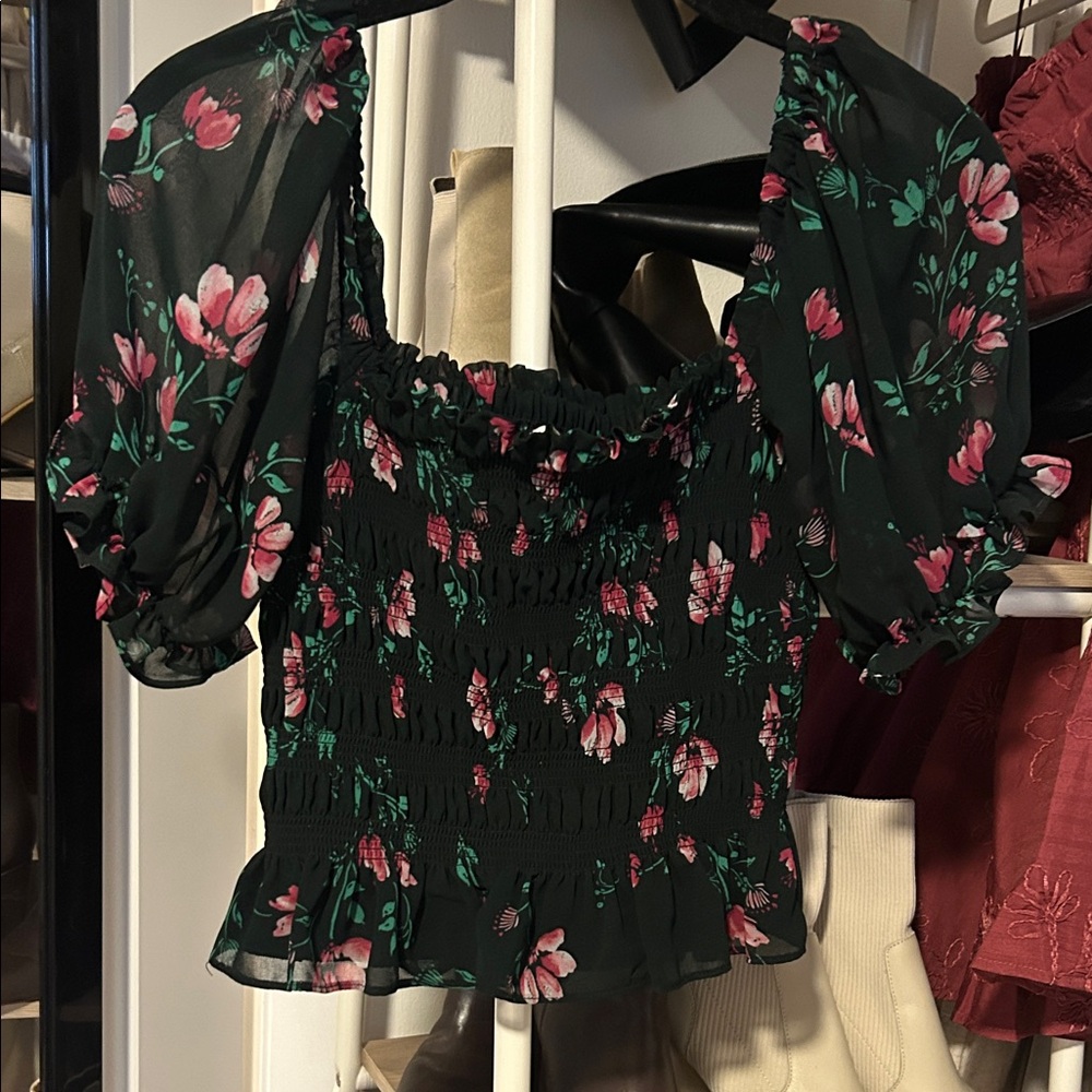 Wayf Black and Pink Floral Blouse